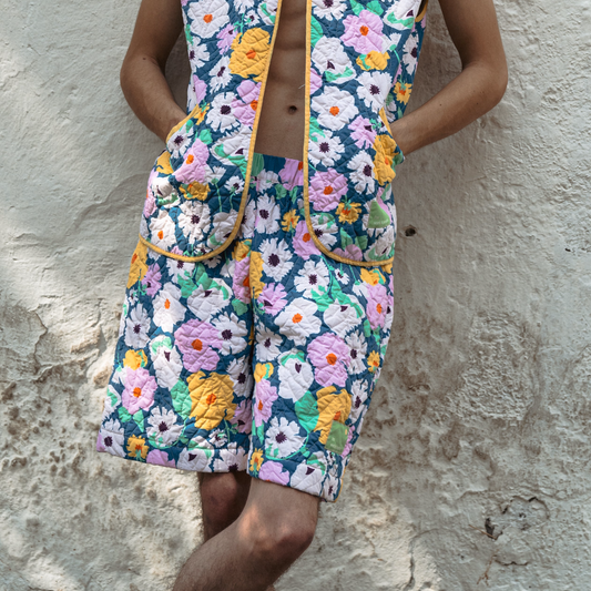 Qulited Printed Shorts